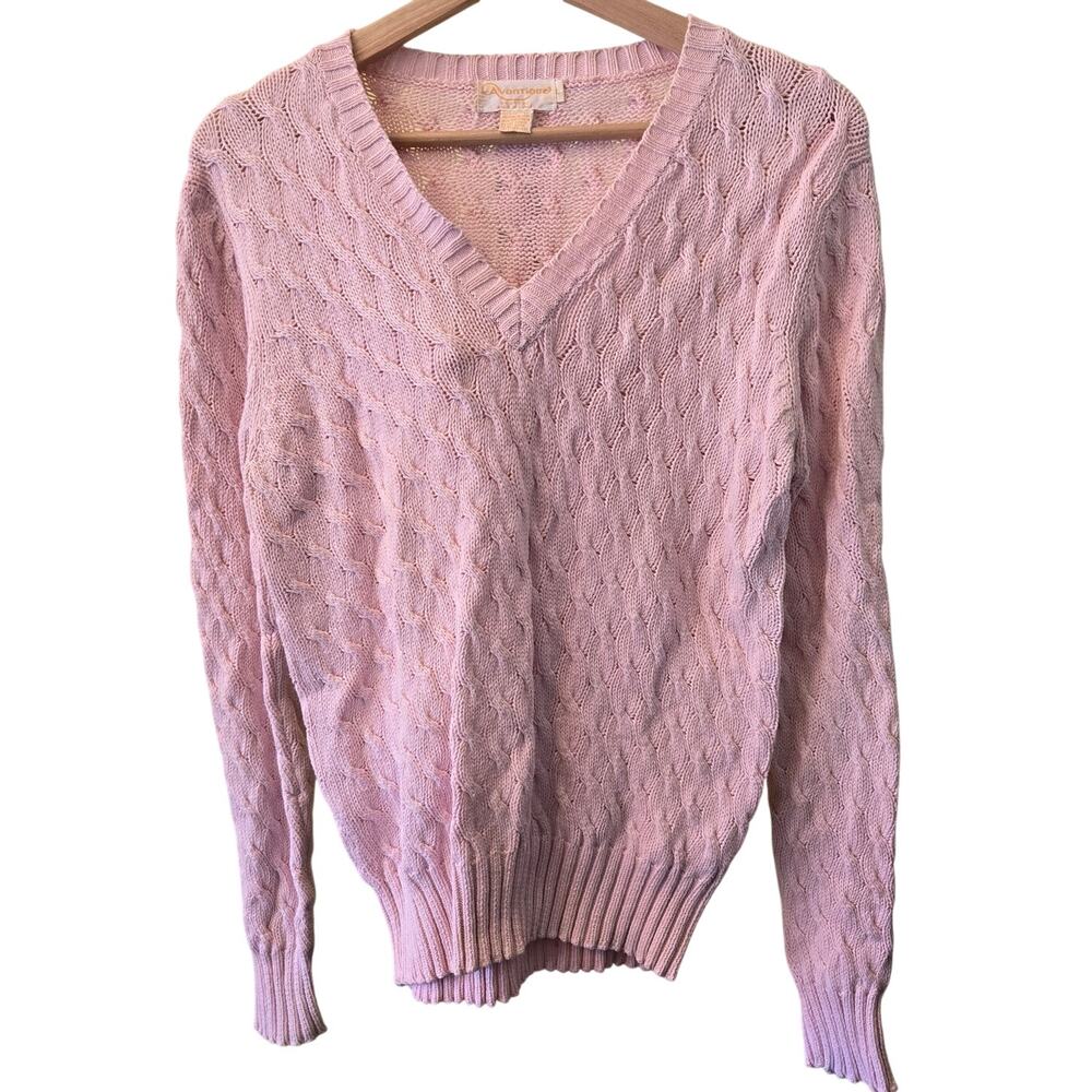 Avantique Large Light Pink 100% Cotton V-neck Preppy Knit Sweater [0466]
